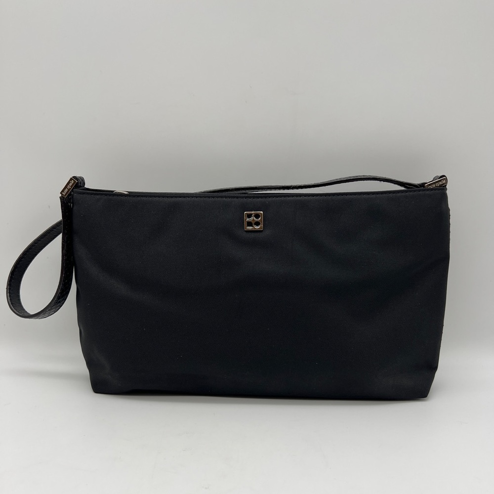 KATE SPADE Classic Small Black Nylon Shoulder Bag w Snake Trim Dot Noel Monogram